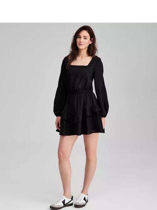 And Now This Dresses & Skirts - Embroidered Eyelet Black Tiered Mini Dress Stagecoach Festival Boots
